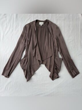 Silk Mauve-Brown Textured Open Cardigan